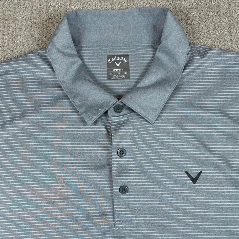 Callaway Opti-Dri Mens 3XL Gray Striped Performance Golf Polo Shirt